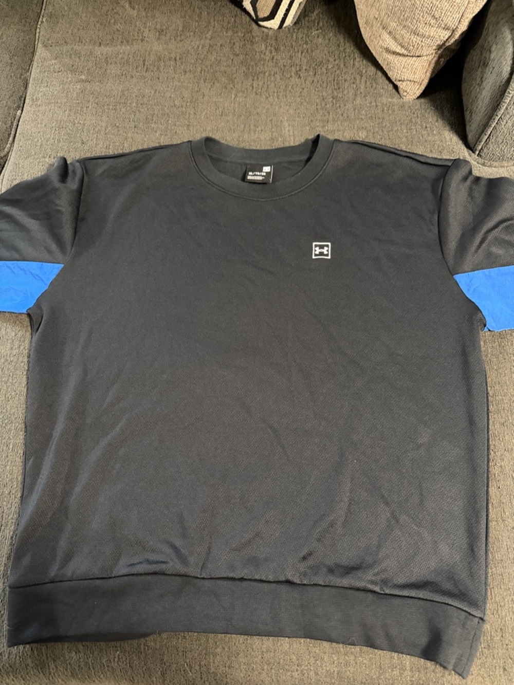 Under Armour Black Crewneck Shirt with Blue Sleeve Panels
